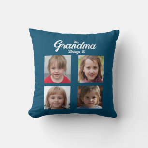 Custom “This Grandma Belongs To” Photo Collage Throw Pillow