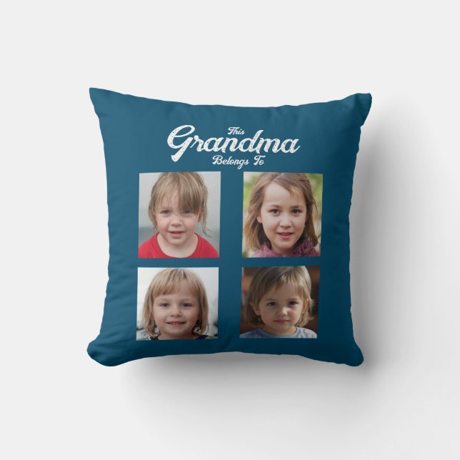 Custom “This Grandma Belongs To” Photo Collage Throw Pillow (Front)