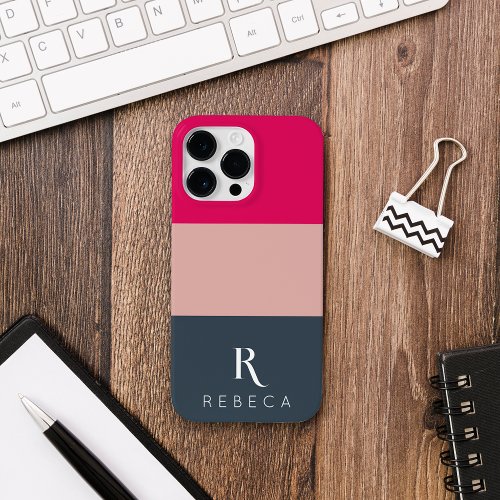 Custom Three Color Block Blush Pink Raspberry Grey Case_Mate iPhone 14 Pro Max Case
