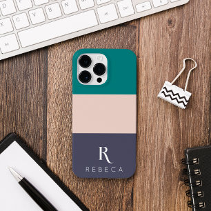 Custom Three Color Block Blush Pink Teal Rose Grey Case-Mate iPhone 14 Pro Max Case