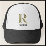 Custom Three-Layered Monogram with First Name  Trucker Hat<br><div class="desc">UNIQUE LAYERING OF THE MONOGRAM -- look closely and you will see two colors, which gives it the feeling of depth. Personalized additionally with the first name. Perfect as father's day gifts for dad, gifts for grandfather, husband, groom, best man, groomsmen and more. Or, you might just enjoy for yourself!...</div>