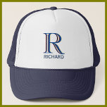 Custom Three Layered Monogram with First Name  Trucker Hat<br><div class="desc">UNIQUE LAYERING OF THE MONOGRAM -- look closely and you will see three colors, which gives it the feeling of depth. Personalized additionally with the first name. Special idea for a gift or you might just enjoy for yourself! If you have any design questions or a special request, please send...</div>