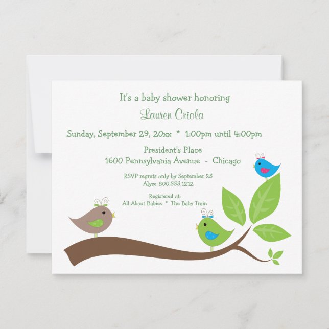 Custom Three Little Birds Baby Shower Invitation (Front)