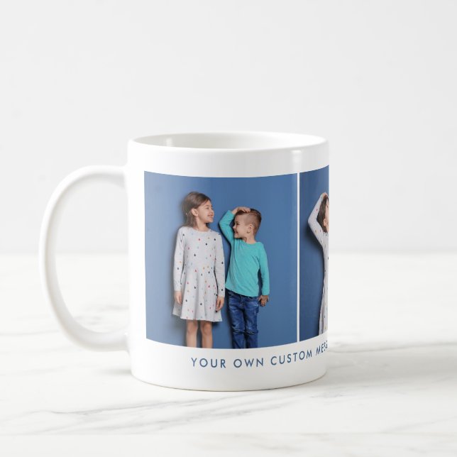 Custom Three Photo and Any Text Coffee Mug (Left)