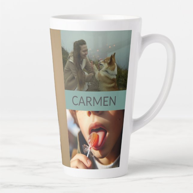 Custom Three-Photo Collage and Personalized Text Latte Mug (Right)