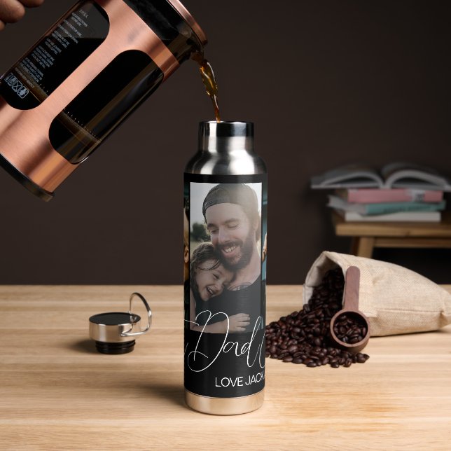 Custom Three Photo Collage Best Dad Ever Insulated Water Bottle (Coffee)