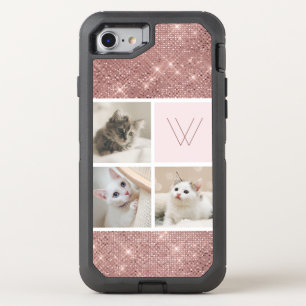 Custom Three Photo Monogram Rose Gold Faux Gliggdf OtterBox Defender iPhone SE/8/7 Case