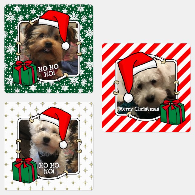 Custom Three Photo Pet Christmas Santa Hat Labels (Group)