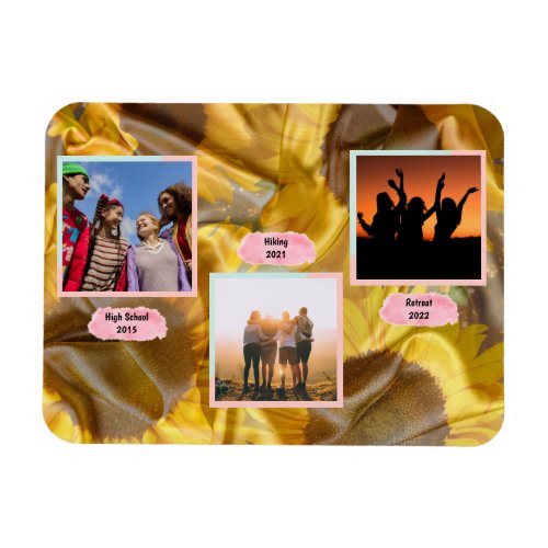 Custom Three Photo Text Silk Sunflowers Decoupage Magnet