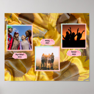 Custom Three Photo Text Silk Sunflowers Decoupage Poster