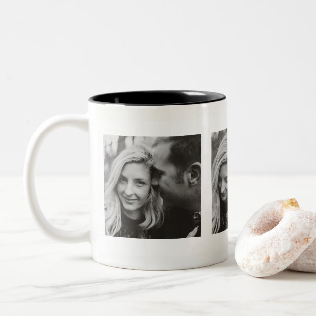Custom Three Photos Personalized Two-Tone Coffee Mug (With Donut)