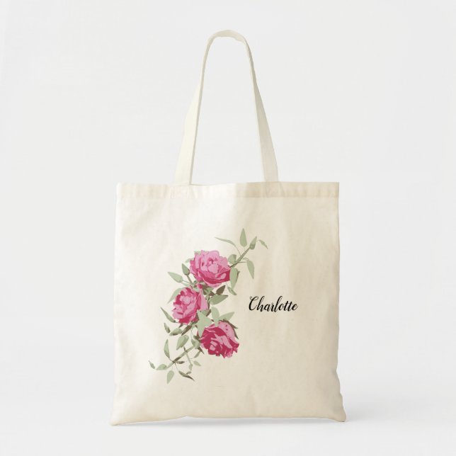Custom Three Roses Floral Tote Bag (Front)