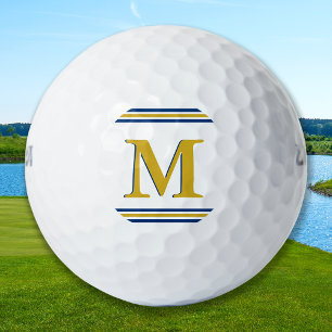 Custom Three Stripe Monogram Golfer Blue Gold Golf Balls