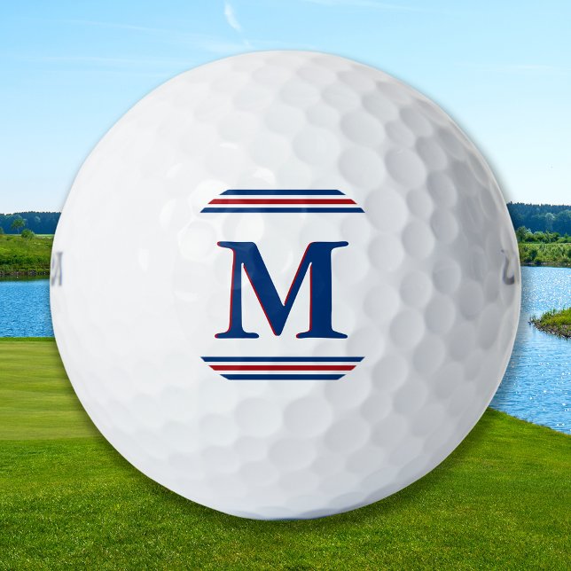 Custom Three Stripe Monogram Golfer Red White Blue Golf Balls (Creator Uploaded)
