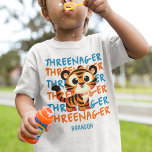Custom Threenager Tiger Boy 3rd Birthday Party Toddler T-shirt<br><div class="desc">Threenager birthday party t-shirt personalized with a name to celebrate a little boy's 3rd birthday. Modern design with orange and blue colors for a kid's party.</div>
