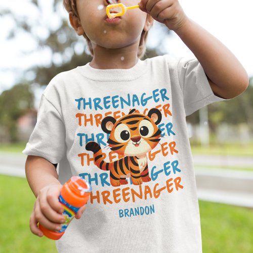 Custom Threenager Tiger Boy 3rd Birthday Party Toddler T_shirt