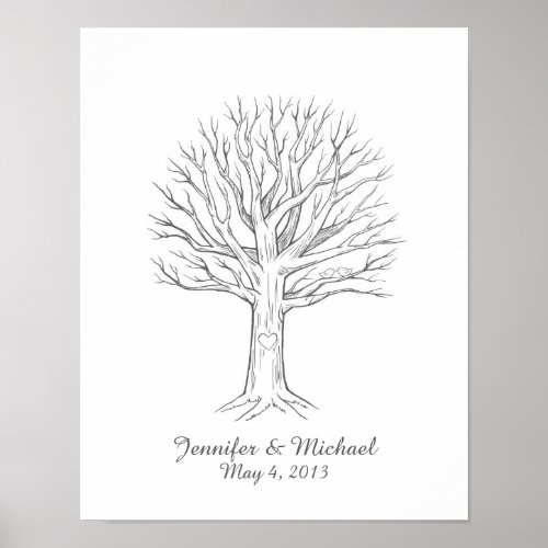 Custom Thumbprint Fingerprint Wedding Tree Guest B Poster