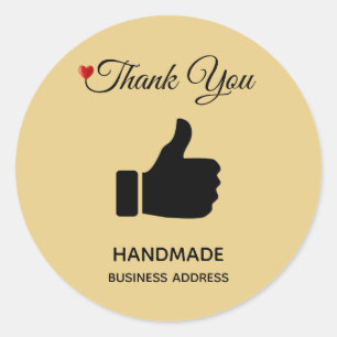 Custom Thumbs Up Image on Golden Beige Thank You Classic Round Sticker