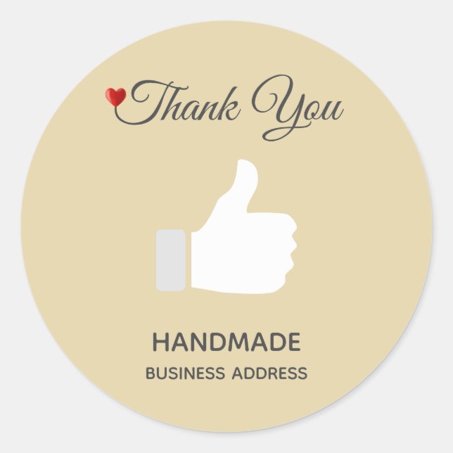 Custom Thumbs Up Image on Light Beige Thank You Classic Round Sticker (Front)