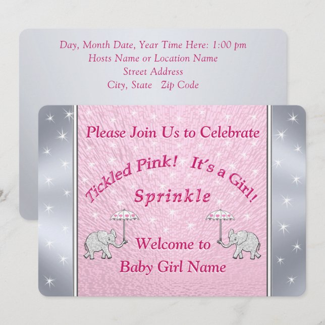 Custom Tickled Pink Baby Girl Sprinkle Invitations (Front/Back)
