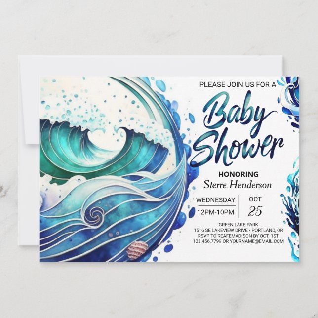 Custom Tidal Waves Baby Shower Invitation (Front)