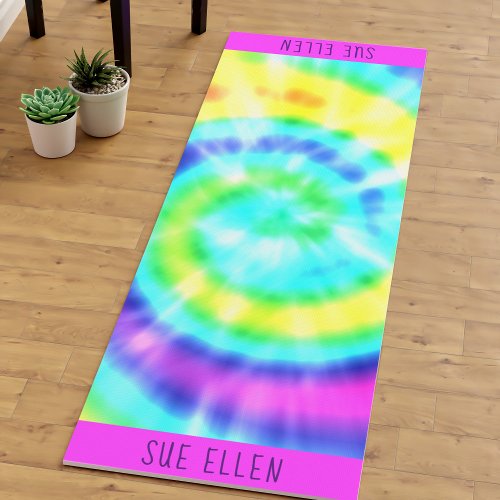 Custom Tie Dye Colorful Rainbow Swirl Hippie Yoga Mat
