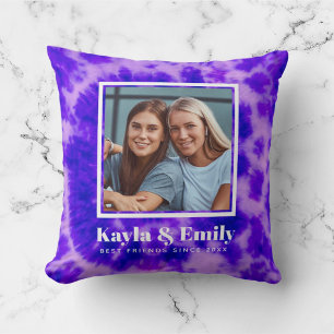 Custom Tie Dye Cute Photo Best Friends Besties Throw Pillow