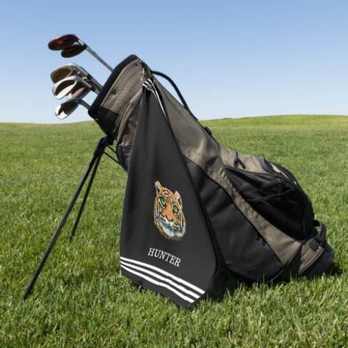 Custom Tiger and Three Stripes on Black Golf Towel