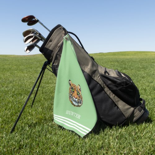 Custom Tiger and Three Stripes on Light Green Golf Towel