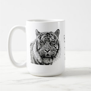 Custom Tiger Black and White Monogram Saying Coffee Mug