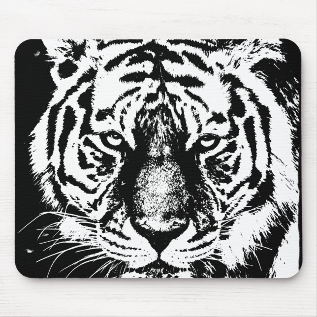 Custom Tiger Head Black And White Pop Art Template Mouse Pad (Front)