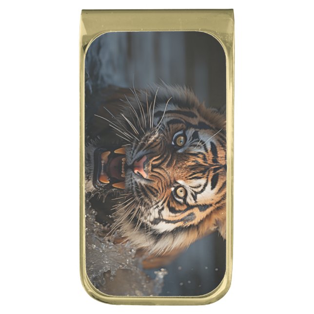 Custom Tiger Photo Gold Finish Money Clip (Front Vertical)