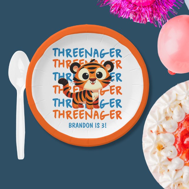Custom Tiger Threenager Boy's 3rd Birthday Party Paper Plates (Custom Tiger Threenager Boy's 3rd Birthday Party Paper Plates
)