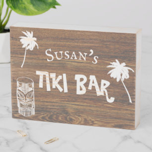 Custom TIKI bar Personalized  Pool Tropical Wooden Box Sign