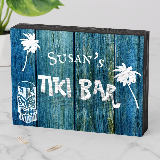 Custom TIKI bar Personalized  Pool Wooden Box Sign (In Situ Horizontal)