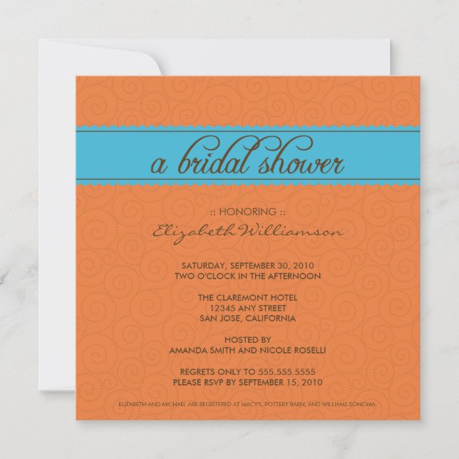 custom Timeless Bridal Shower Invite (orange/blue) (Front)