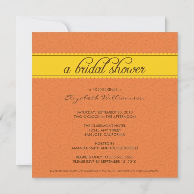 custom Timeless Bridal Shower (orange/yellow) Invitation (Front)