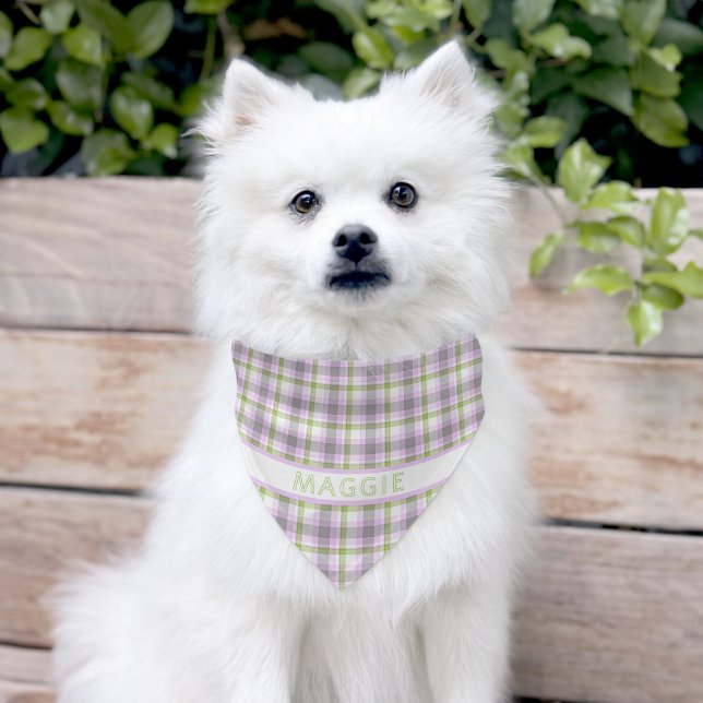 Custom Timeless Classy Pink Lime Green White Check Pet Bandana Collar (Dog)