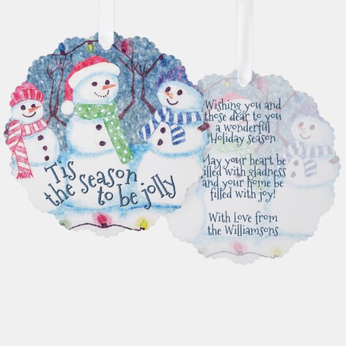 Custom Tis The Season To Be Jolly Funny Snowmen Ornament Card