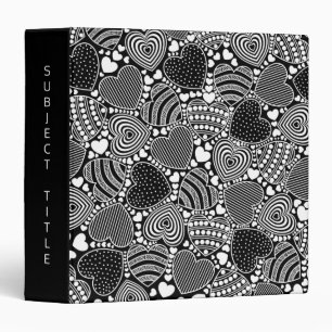 Custom Title Black Decorative Hearts Pattern 3 Ring Binder