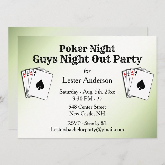 Custom Title Green Poker Night Party Invitation (Front/Back)