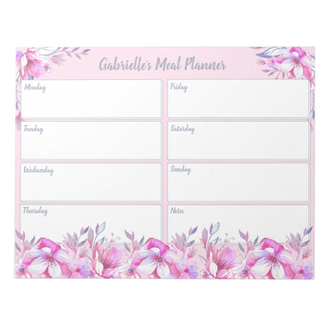 Custom Title Weekly Planner Pink Floral Watercolor Notepad (Front)