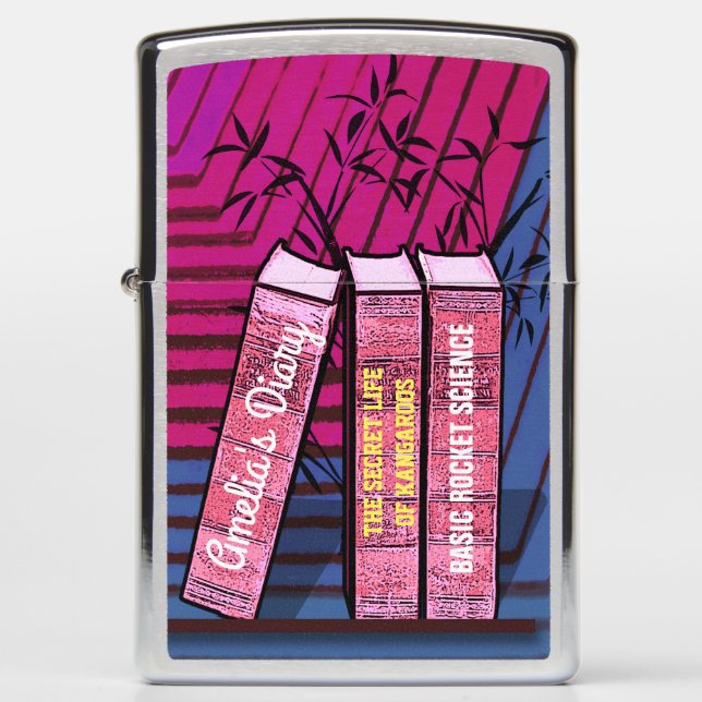 Custom Titles Book Shelf Pink ID248 Zippo Lighter (Front)
