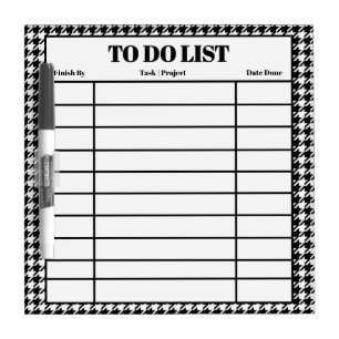 Custom To Do List Daily Tasks Classic Houndstooth Dry Erase Board