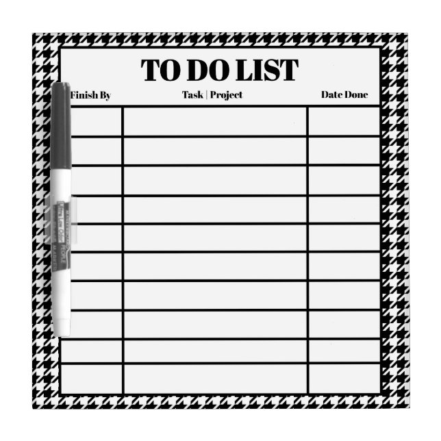 Custom To Do List Daily Tasks Classic Houndstooth Dry Erase Board (Front)