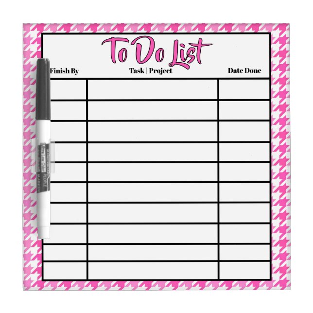 Custom To Do List Daily Tasks Pink Houndstooth Dry Erase Board (Front)