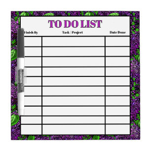 Custom To Do List Daily Tasks Purple Lilac Floral Dry Erase Board
