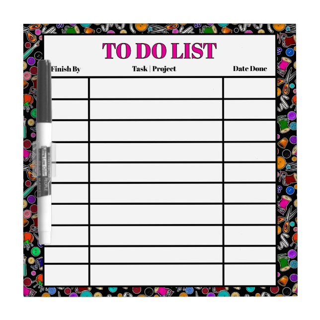 Custom To Do List Daily Tasks Sewing Supplies Dry Erase Board (Front)