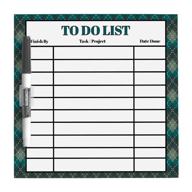 Custom To Do List Daily Tasks Turquoise Gray Dry Erase Board (Front)