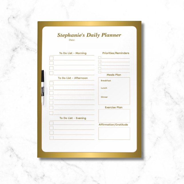 Custom To Do List Dry Erase Board (Elegant daily planner dry erase board with gold border.)